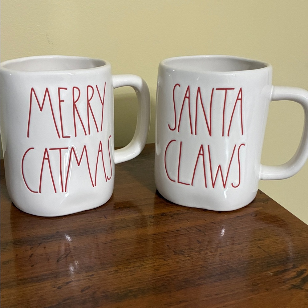 Rae Dunn White and Red Mugs - Merry Catmas & Santa Claws